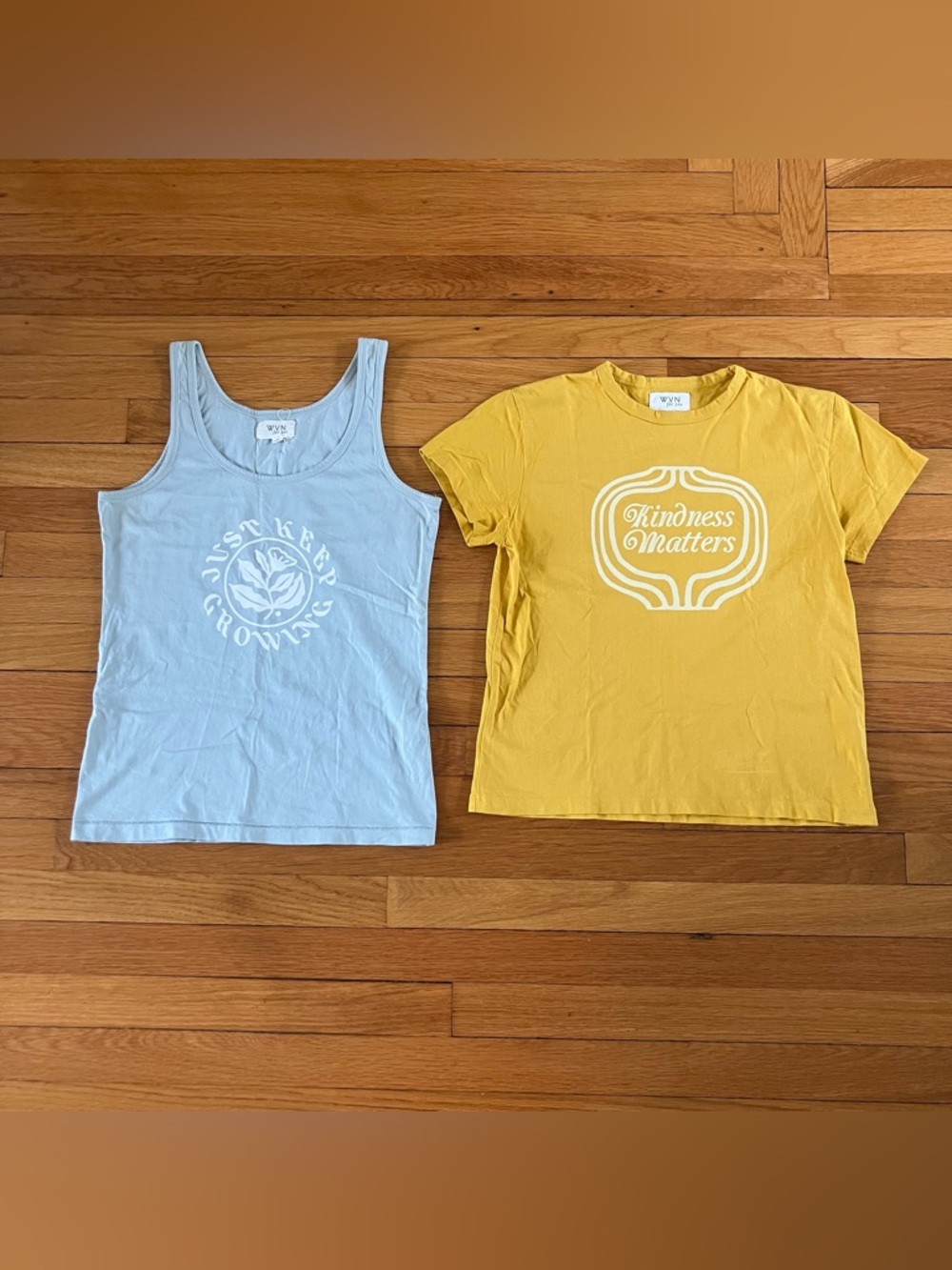 WVN Yellow Green Organic Cotton Sustainable Graphic Tee T-Shirt Tank Top Small